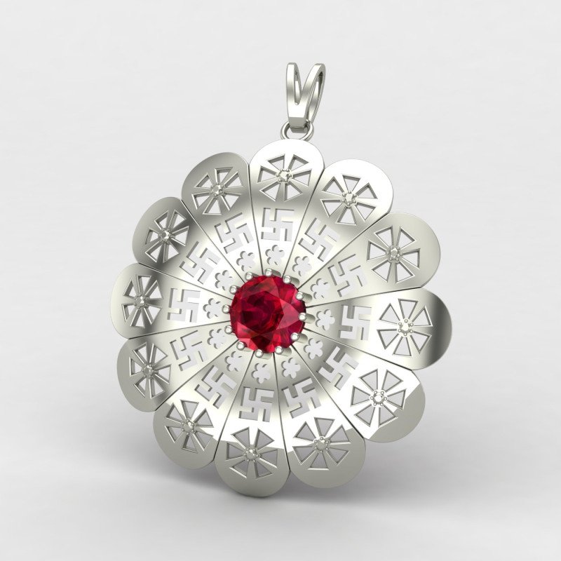 Ruby Swastik Pendant