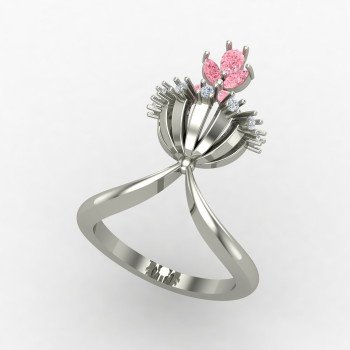 Pink Cocktail Ring Silver