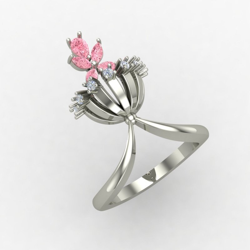 Pink Cocktail Ring Silver