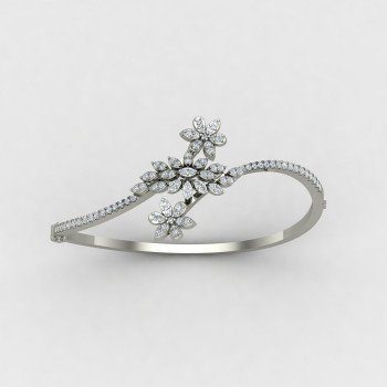 Flower Silver Bangle Bracelet
