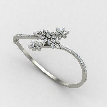 Flower Silver Bangle Bracelet