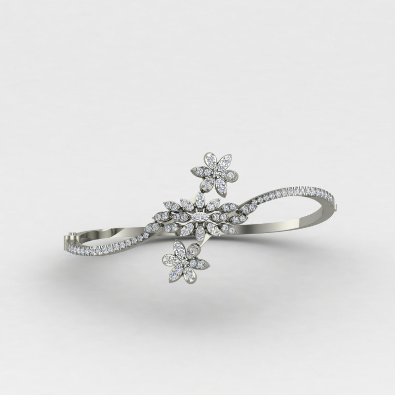 Flower Silver Bangle Bracelet Flower Silver Bangle Bracelet